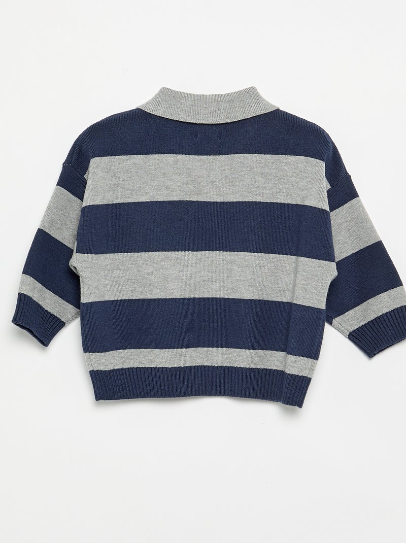 Camisola de manga comprida às riscas com gola polo Azul - Kiabi