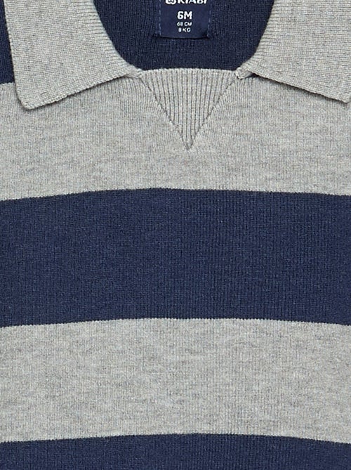 Camisola de manga comprida às riscas com gola polo - Kiabi