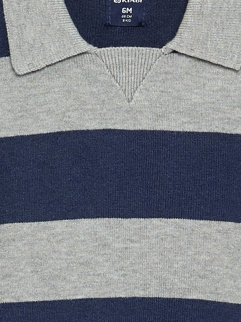 Camisola de manga comprida às riscas com gola polo Azul - Kiabi