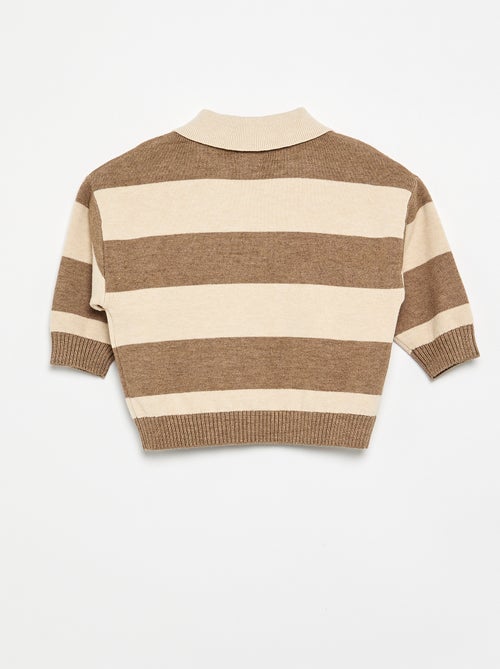 Camisola de manga comprida às riscas com gola polo - Kiabi