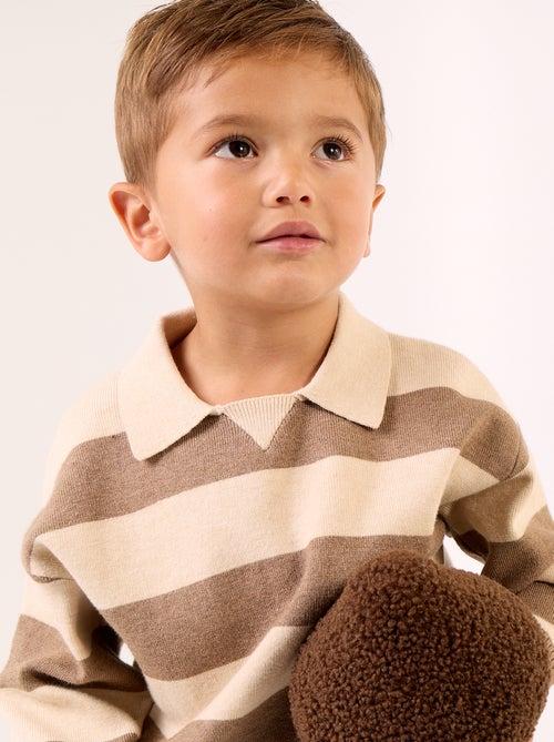 Camisola de manga comprida às riscas com gola polo - Kiabi Camisola de manga comprida às riscas com gola polo - Kiabi