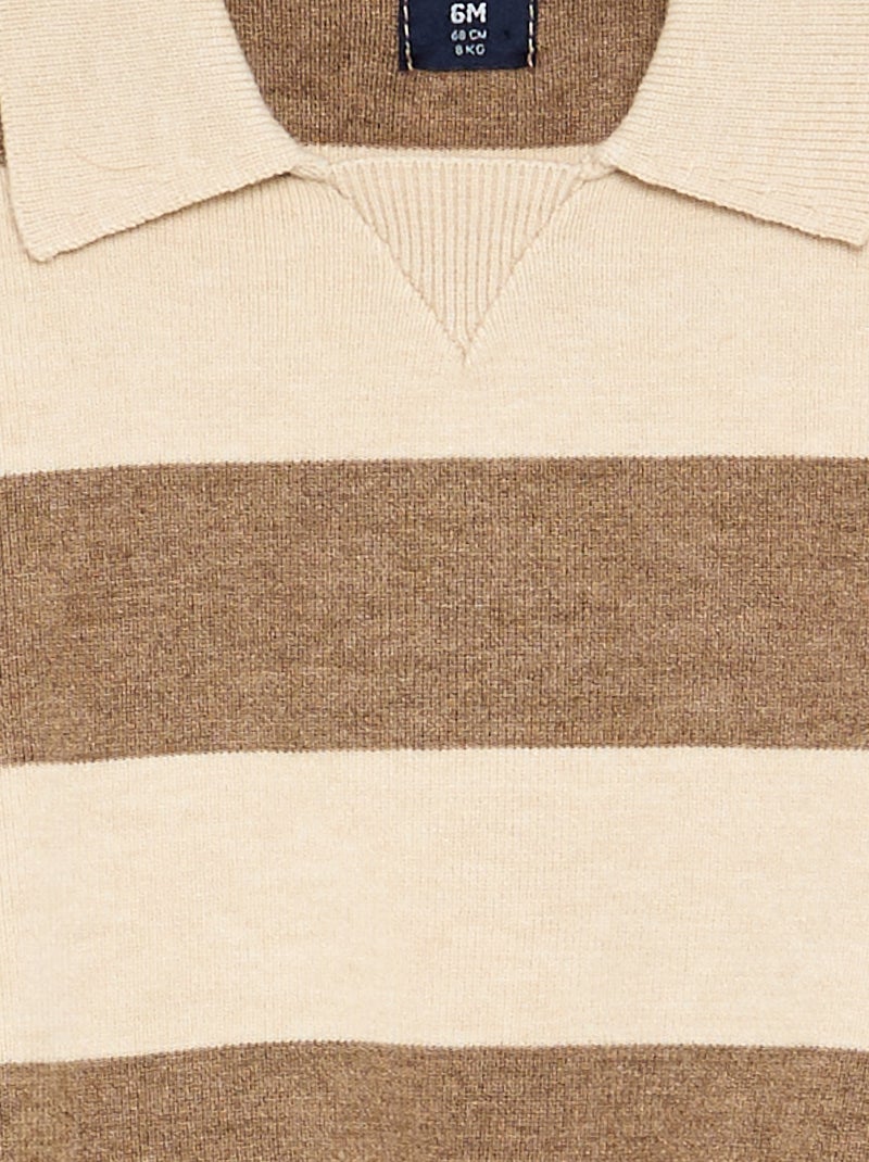 Camisola de manga comprida às riscas com gola polo Bege - Kiabi