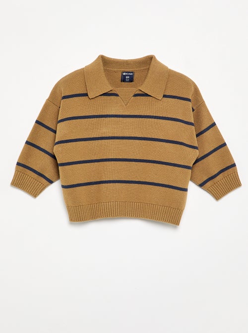 Camisola de manga comprida às riscas com gola polo - Kiabi