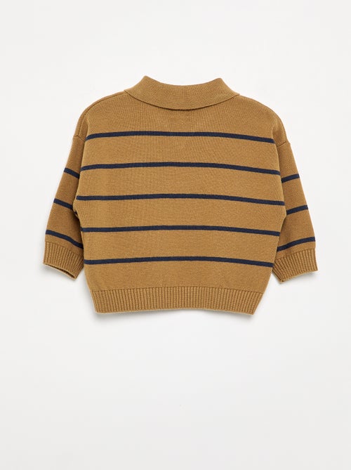Camisola de manga comprida às riscas com gola polo - Kiabi