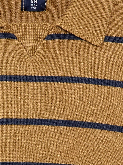 Camisola de manga comprida às riscas com gola polo - Kiabi