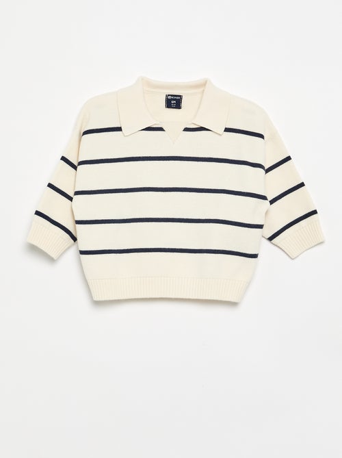 Camisola de manga comprida às riscas com gola polo - Kiabi