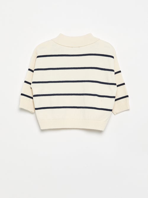 Camisola de manga comprida às riscas com gola polo - Kiabi