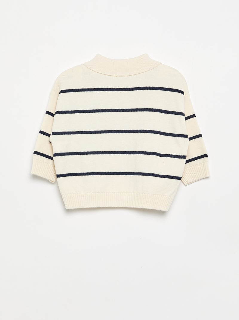 Camisola de manga comprida às riscas com gola polo Bege - Kiabi