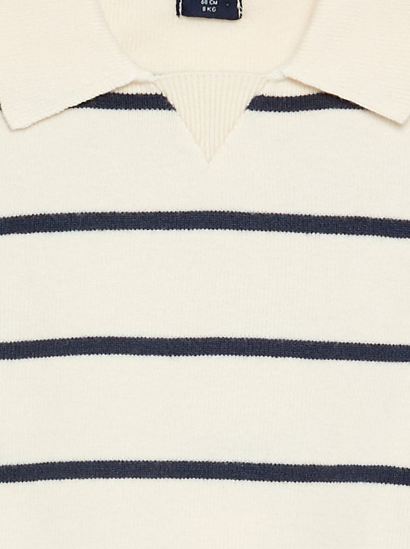 Camisola de manga comprida às riscas com gola polo Bege - Kiabi