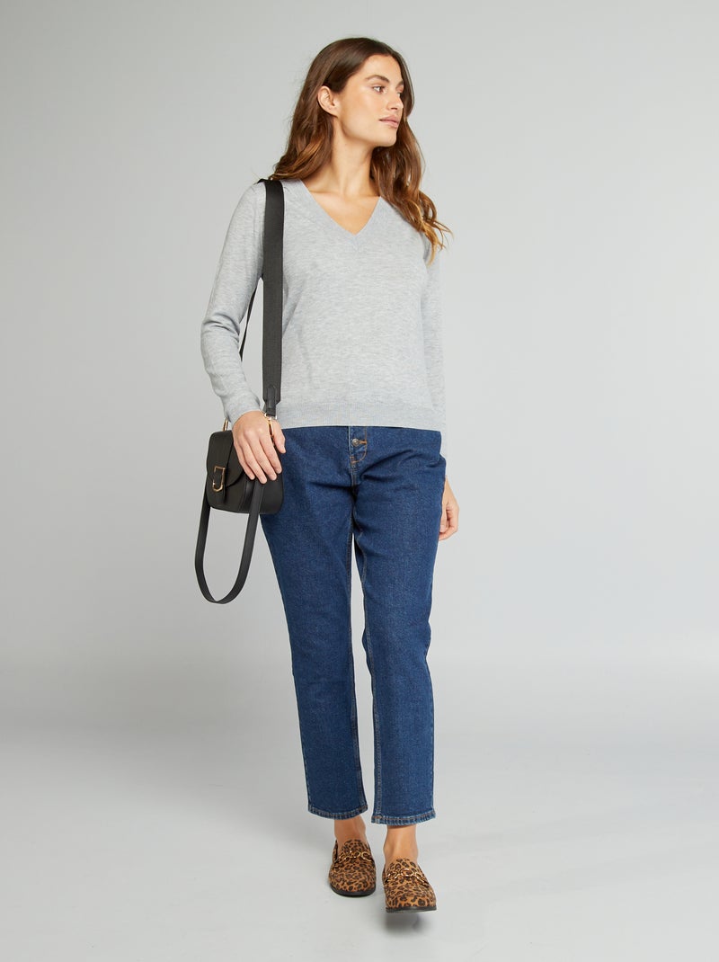 Camisola de manga comprida com gola em bico CINZA - Kiabi