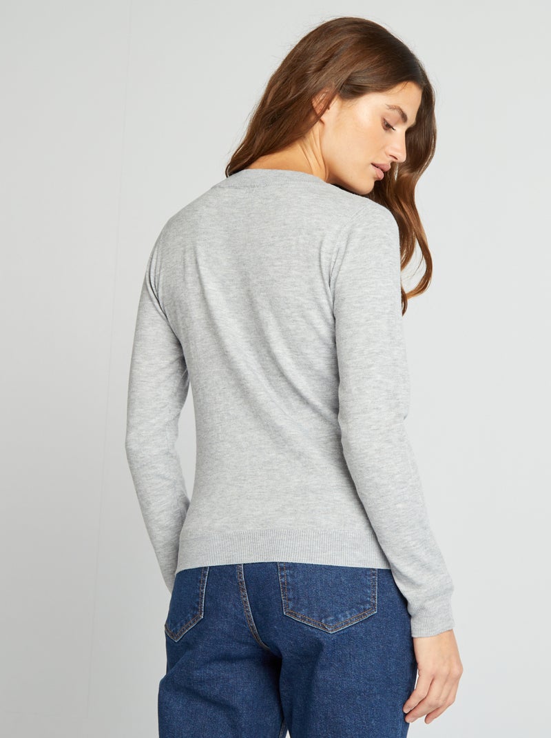 Camisola de manga comprida com gola em bico CINZA - Kiabi