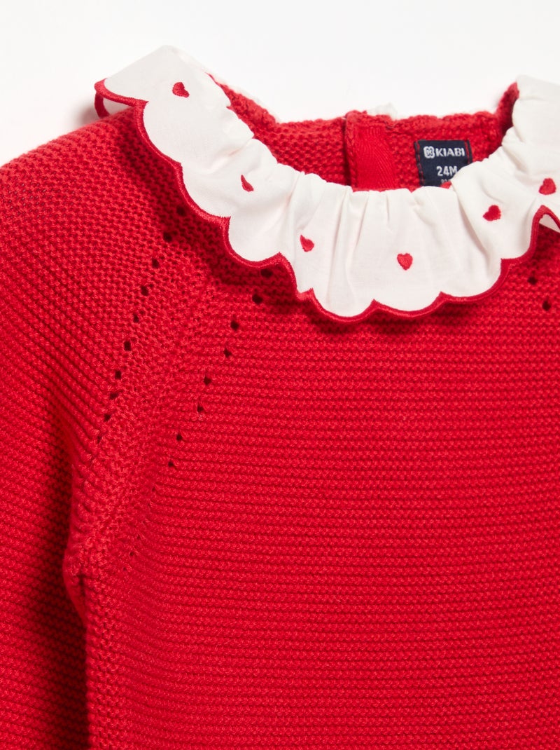 Camisola de manga comprida e gola fantasia Vermelho - Kiabi