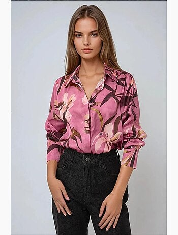 Camisola de manga comprida estampada em cetim hiccup