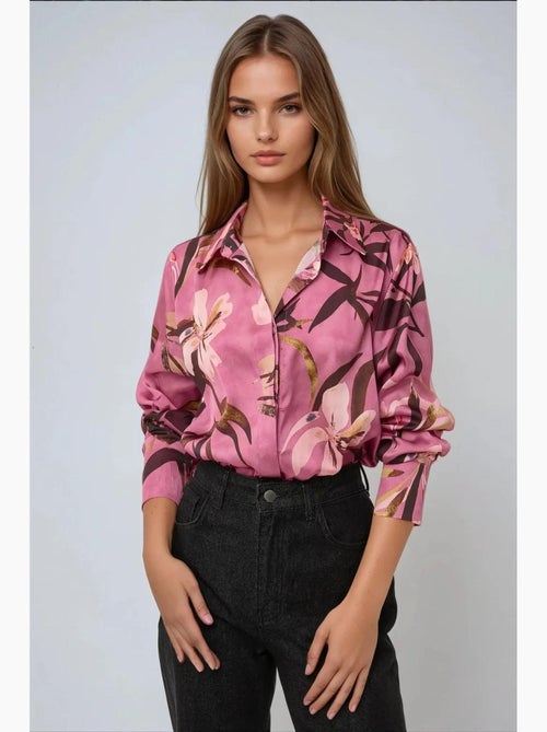 Camisola de manga comprida estampada em cetim hiccup - Kiabi Camisola de manga comprida estampada em cetim hiccup - Kiabi