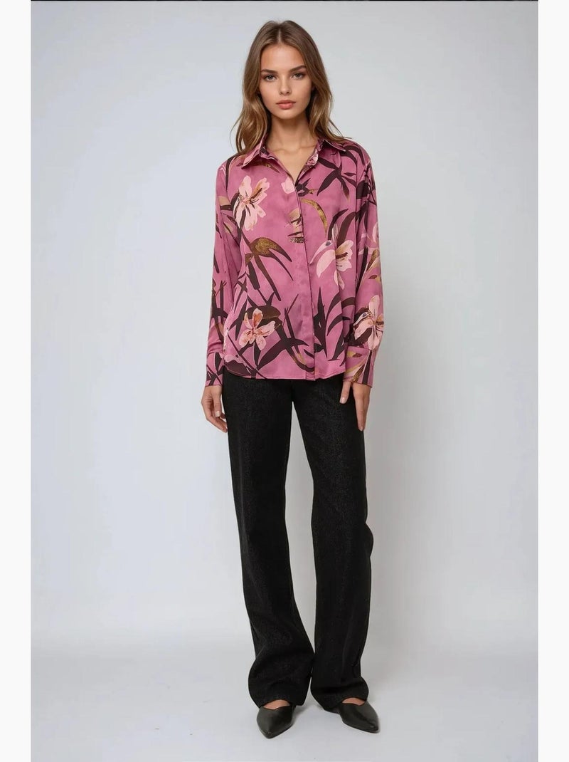 Camisola de manga comprida estampada em cetim hiccup Rosa - Kiabi