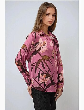 Camisola de manga comprida estampada em cetim