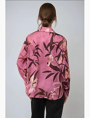 Camisola de manga comprida estampada em cetim