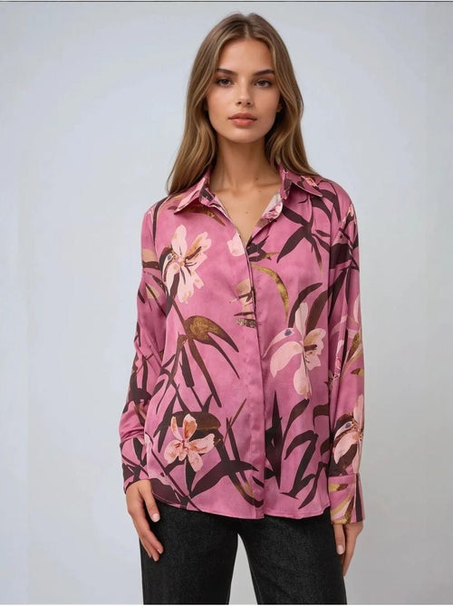 Camisola de manga comprida estampada em cetim - Kiabi Camisola de manga comprida estampada em cetim - Kiabi