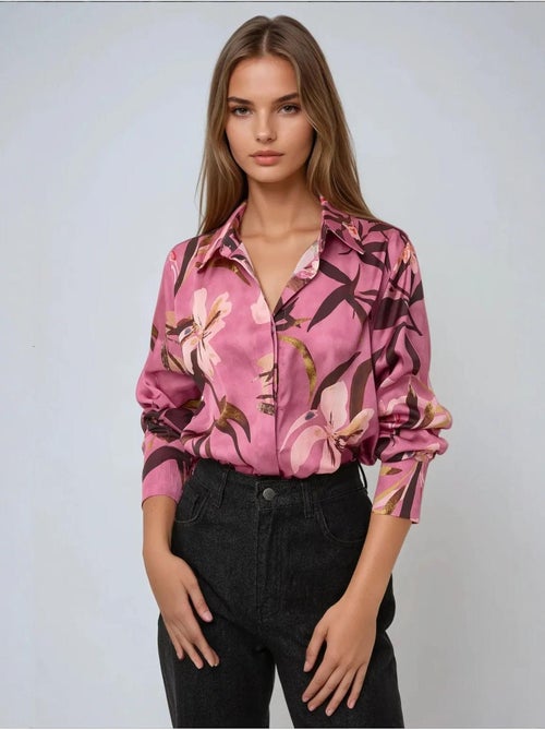 Camisola de manga comprida estampada em cetim - Kiabi Camisola de manga comprida estampada em cetim - Kiabi