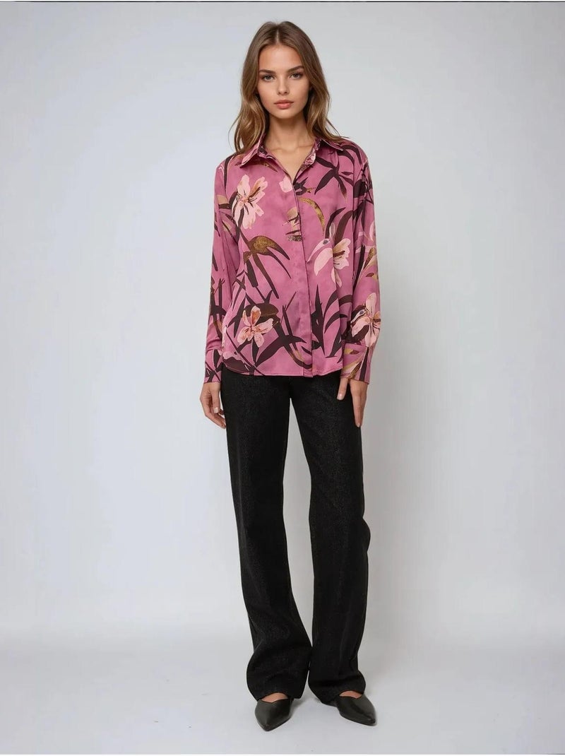 Camisola de manga comprida estampada em cetim Rosa - Kiabi