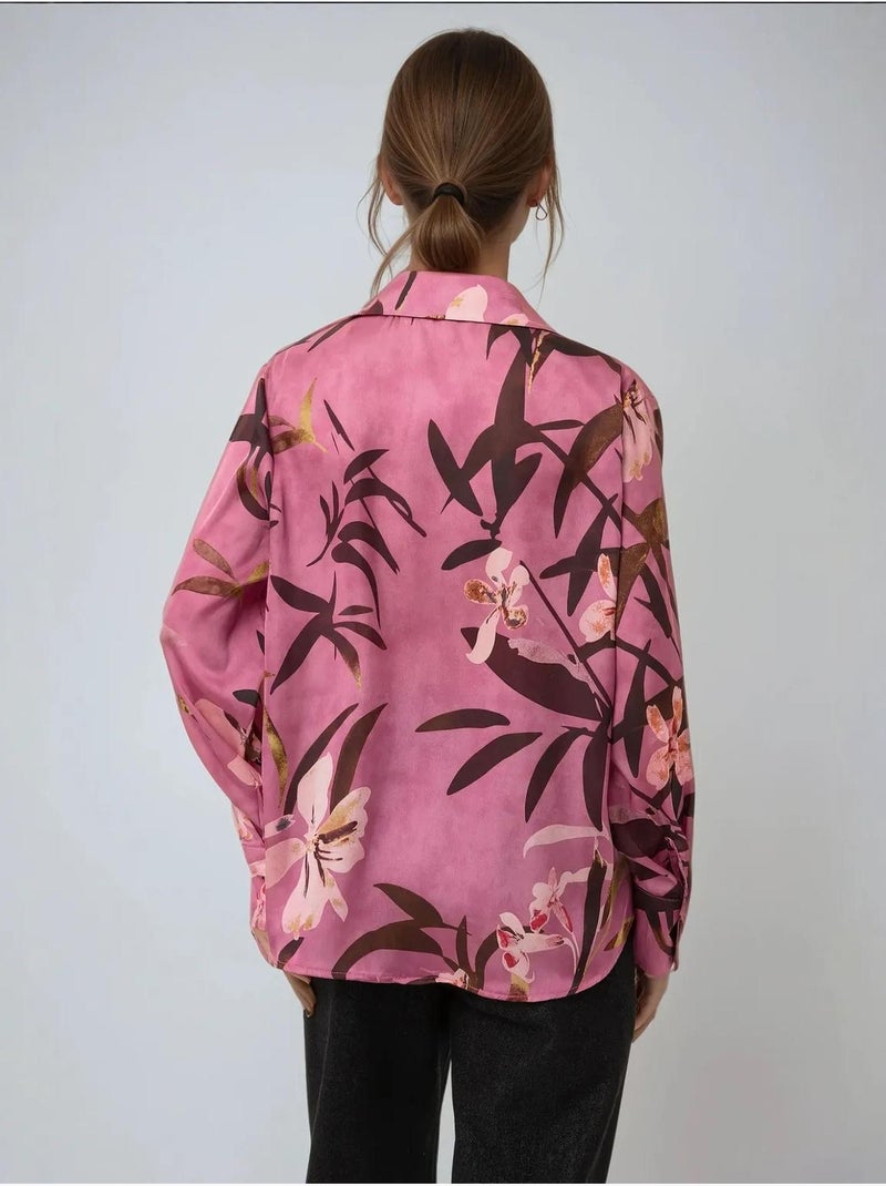 Camisola de manga comprida estampada em cetim Rosa - Kiabi