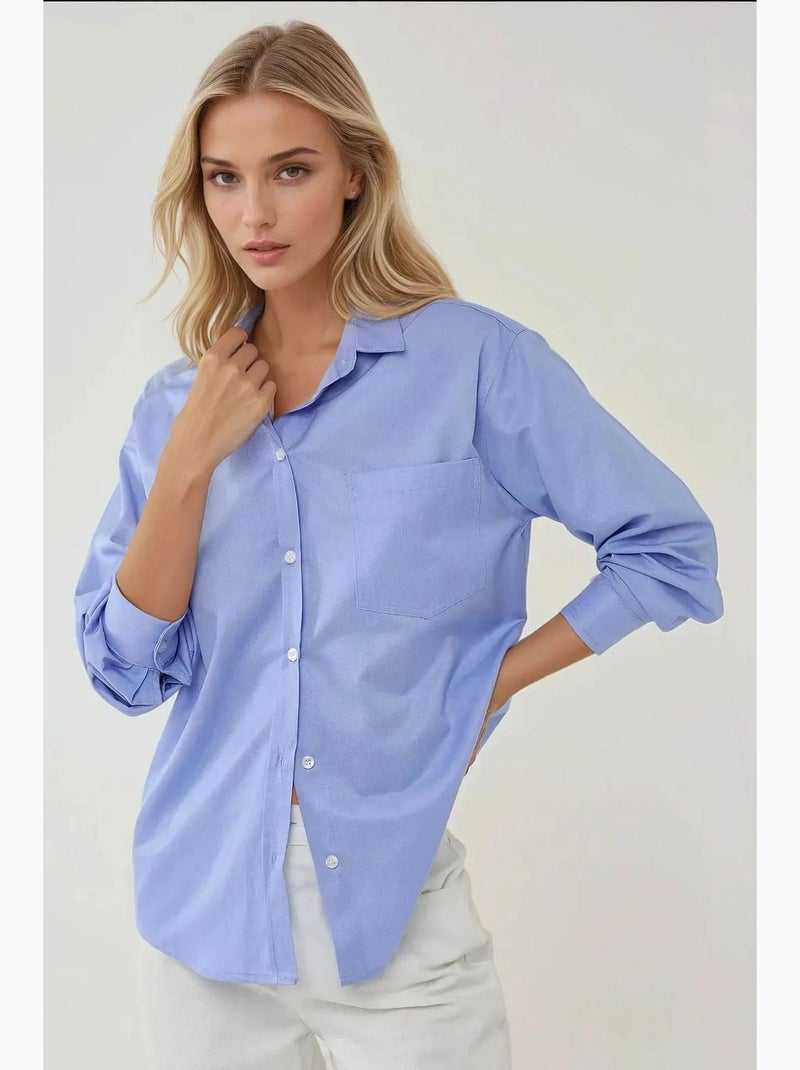 Camisola de manga comprida texturada com corte regular e toque de linho hiccup Azul - Kiabi