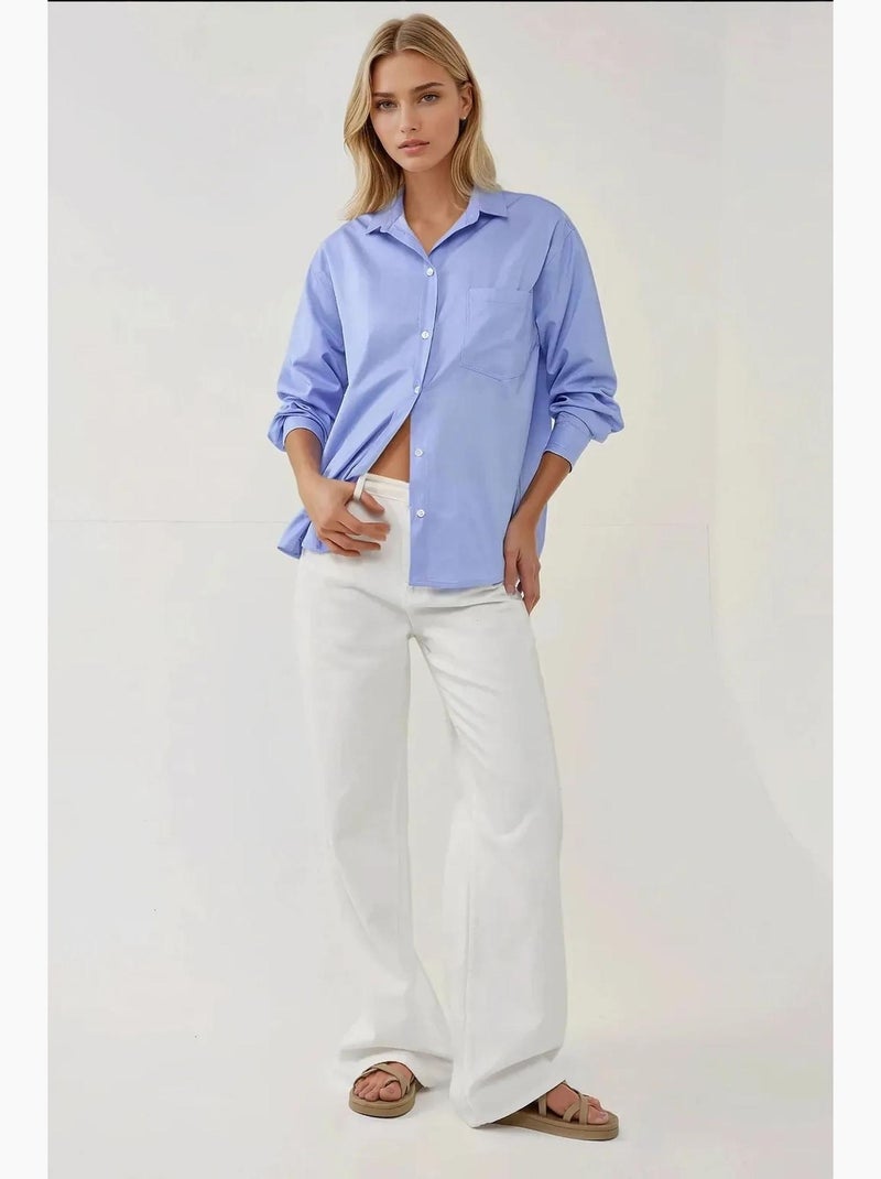 Camisola de manga comprida texturada com corte regular e toque de linho hiccup Azul - Kiabi