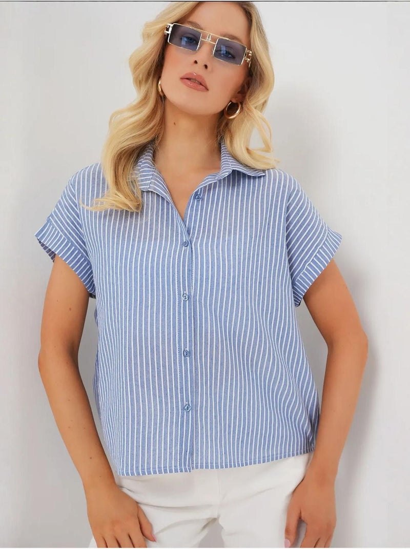 Camisola de manga curta às riscas bdart Azul - Kiabi