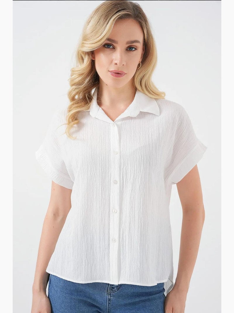 Camisola de manga curta às riscas bdart Branco - Kiabi