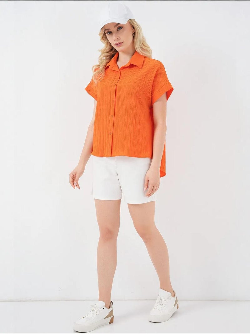 Camisola de manga curta às riscas bdart Laranja-mandarina - Kiabi