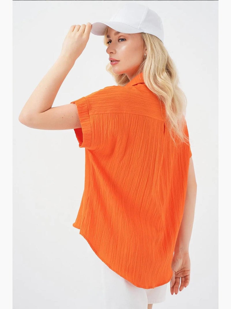 Camisola de manga curta às riscas bdart Laranja-mandarina - Kiabi