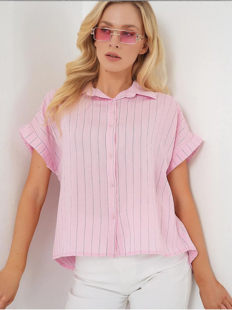 Camisola de manga curta às riscas bdart Rosa-claro - Kiabi