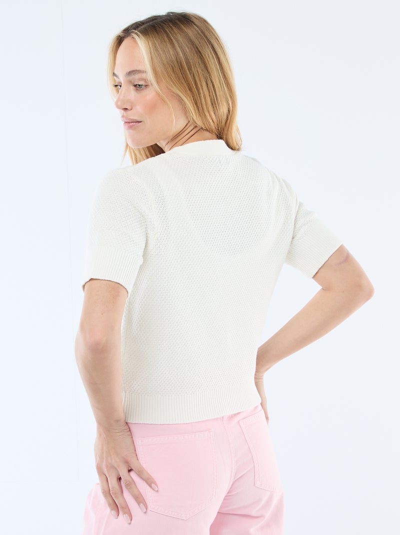 Camisola de manga curta com botões fantasia Branco - Kiabi