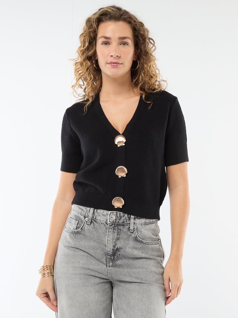 Camisola de manga curta com botões fantasia Preto - Kiabi