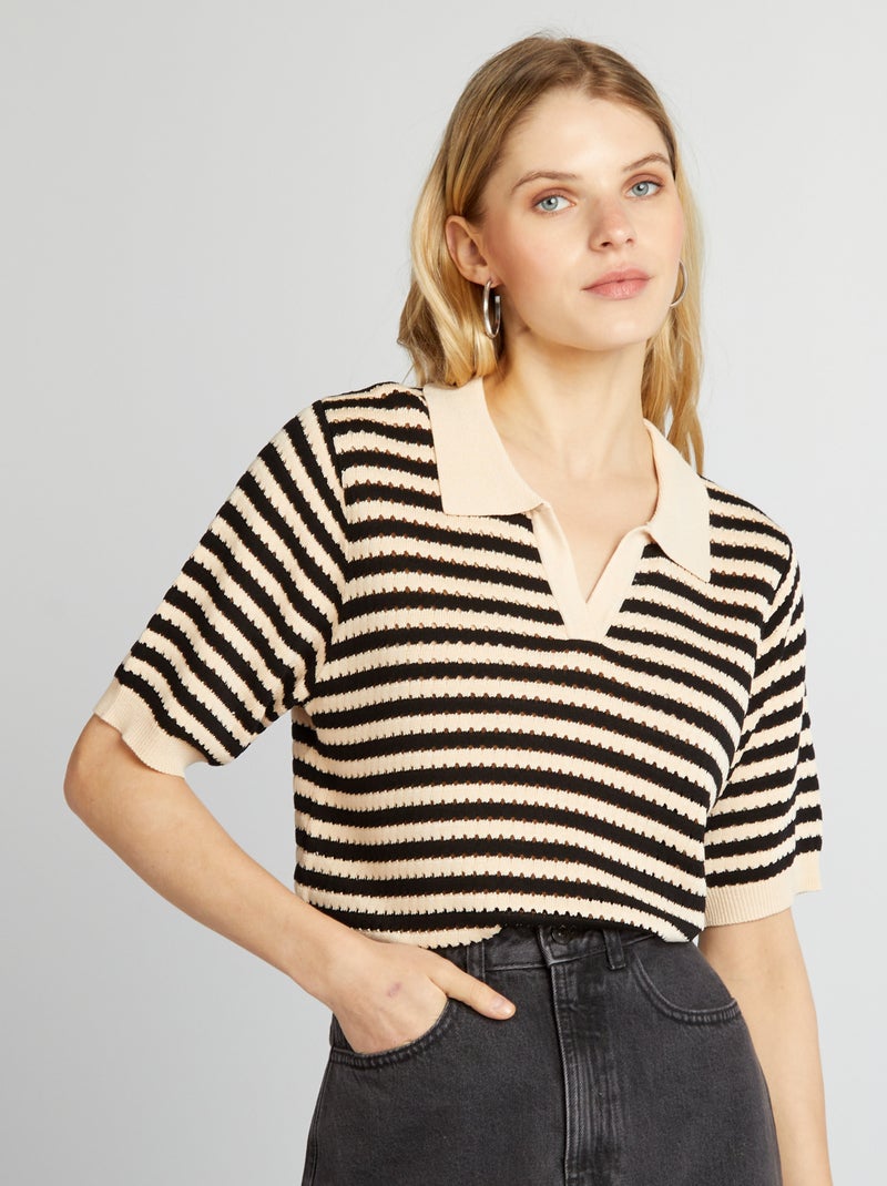 Camisola de manga curta com colarinho de polo BEGE - Kiabi