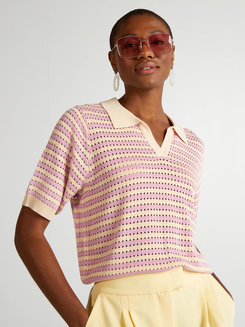 Camisola de manga curta com colarinho de polo BEGE - Kiabi