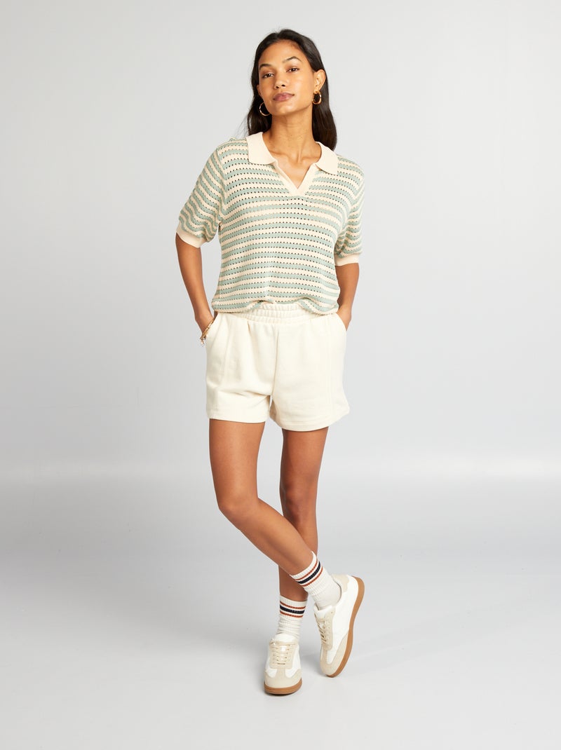 Camisola de manga curta com colarinho de polo BEGE - Kiabi
