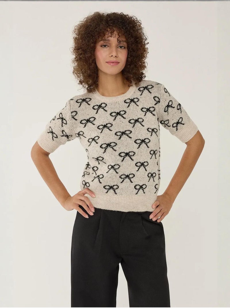 Camisola de manga curta com estampado de laço hiccup Multicolorido - Kiabi