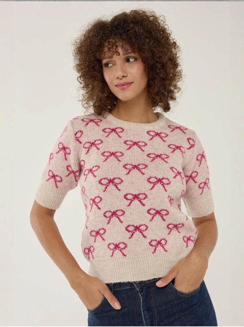 Camisola de manga curta com estampado de laço hiccup - Kiabi Camisola de manga curta com estampado de laço hiccup - Kiabi