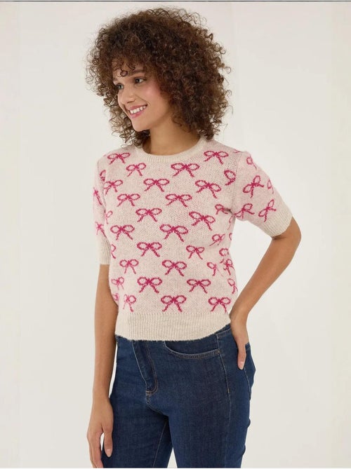 Camisola de manga curta com estampado de laço hiccup - Kiabi Camisola de manga curta com estampado de laço hiccup - Kiabi