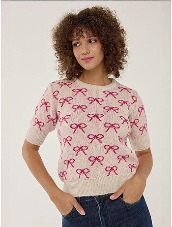 Camisola de manga curta com estampado de laço