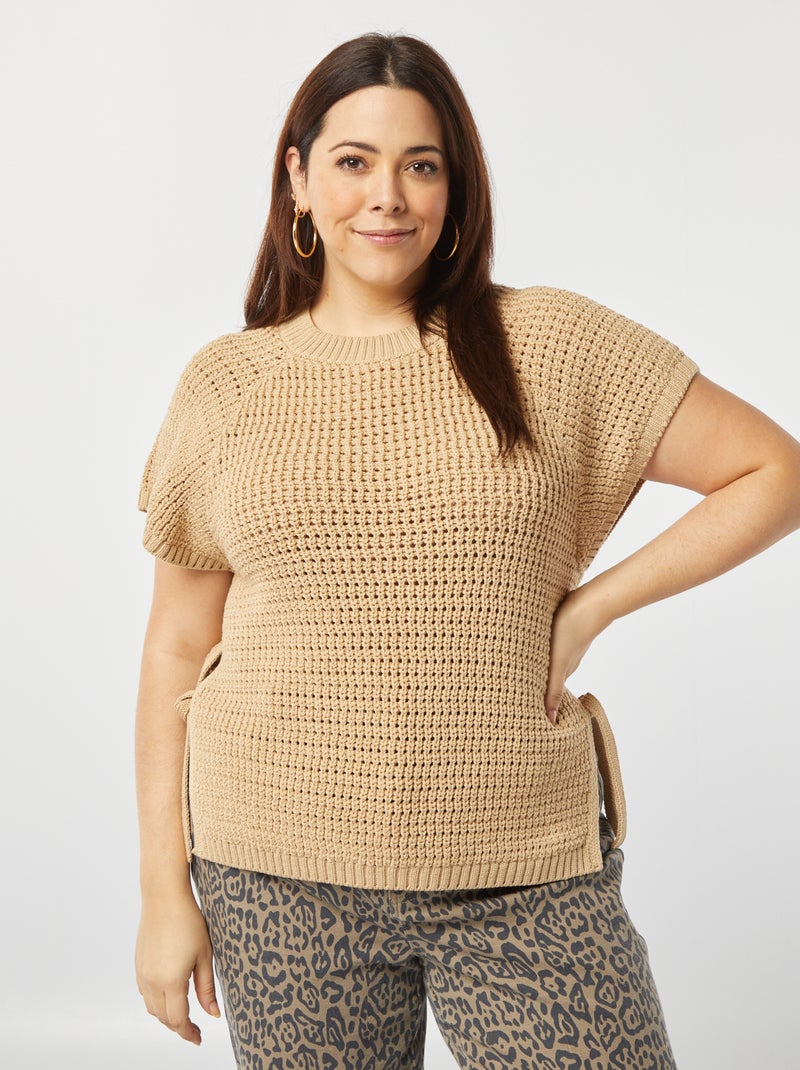 Camisola de manga curta de malha larga BEGE - Kiabi