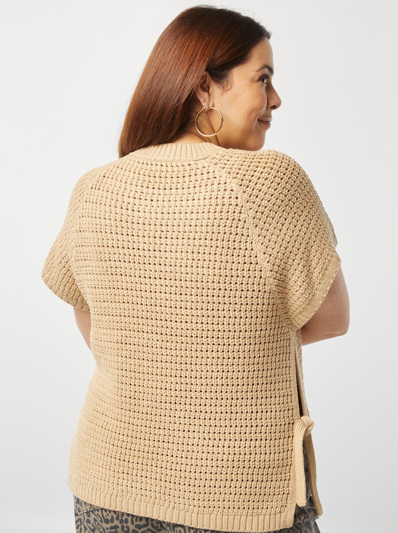 Camisola de manga curta de malha larga BEGE - Kiabi