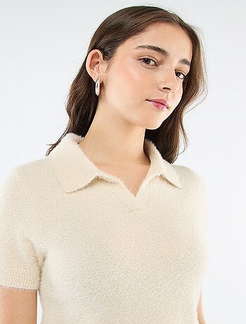 Camisola de manga curta em malha felpuda