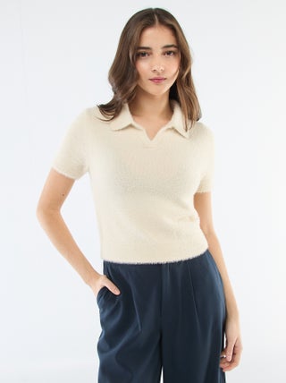 Camisola de manga curta em malha felpuda