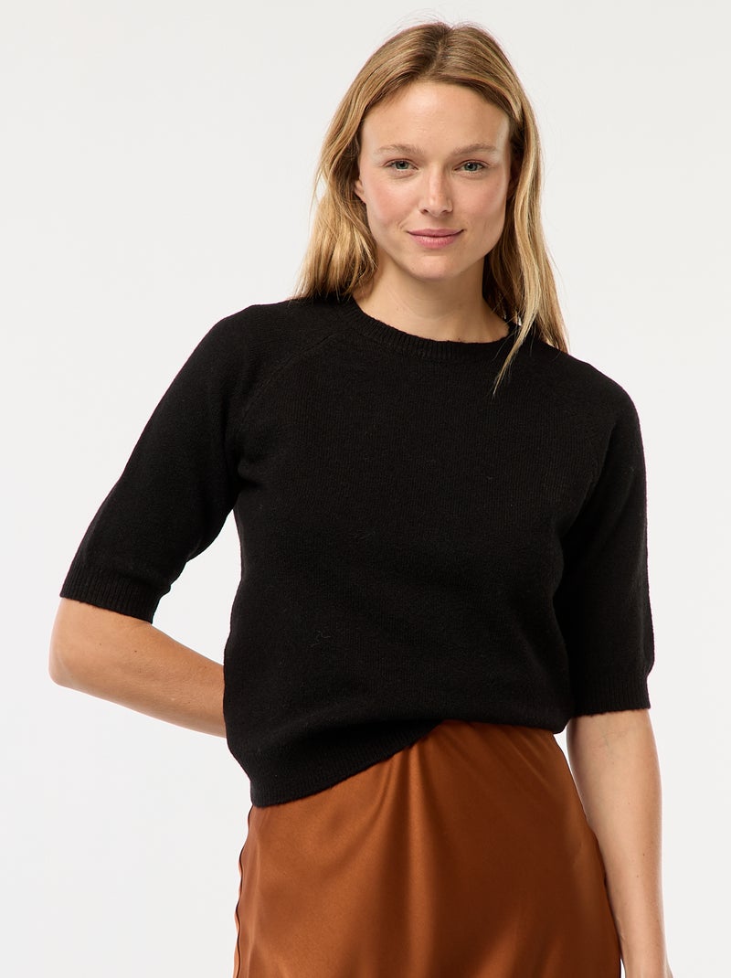 Camisola de manga média em malha de tricô Preto - Kiabi