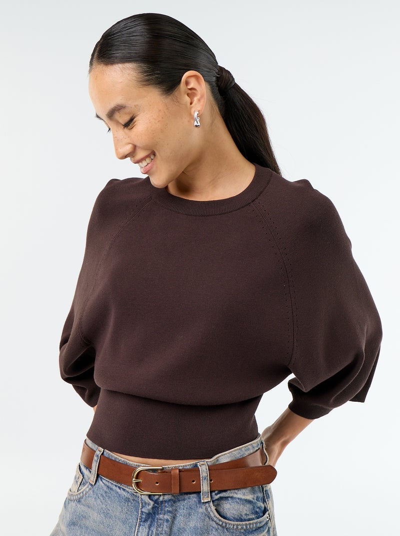 Camisola de mangas curtas 3/4 Castanho - Kiabi