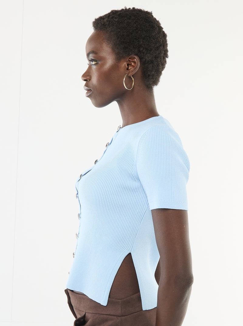 Camisola de mangas curtas com botões fantasia Azul - Kiabi