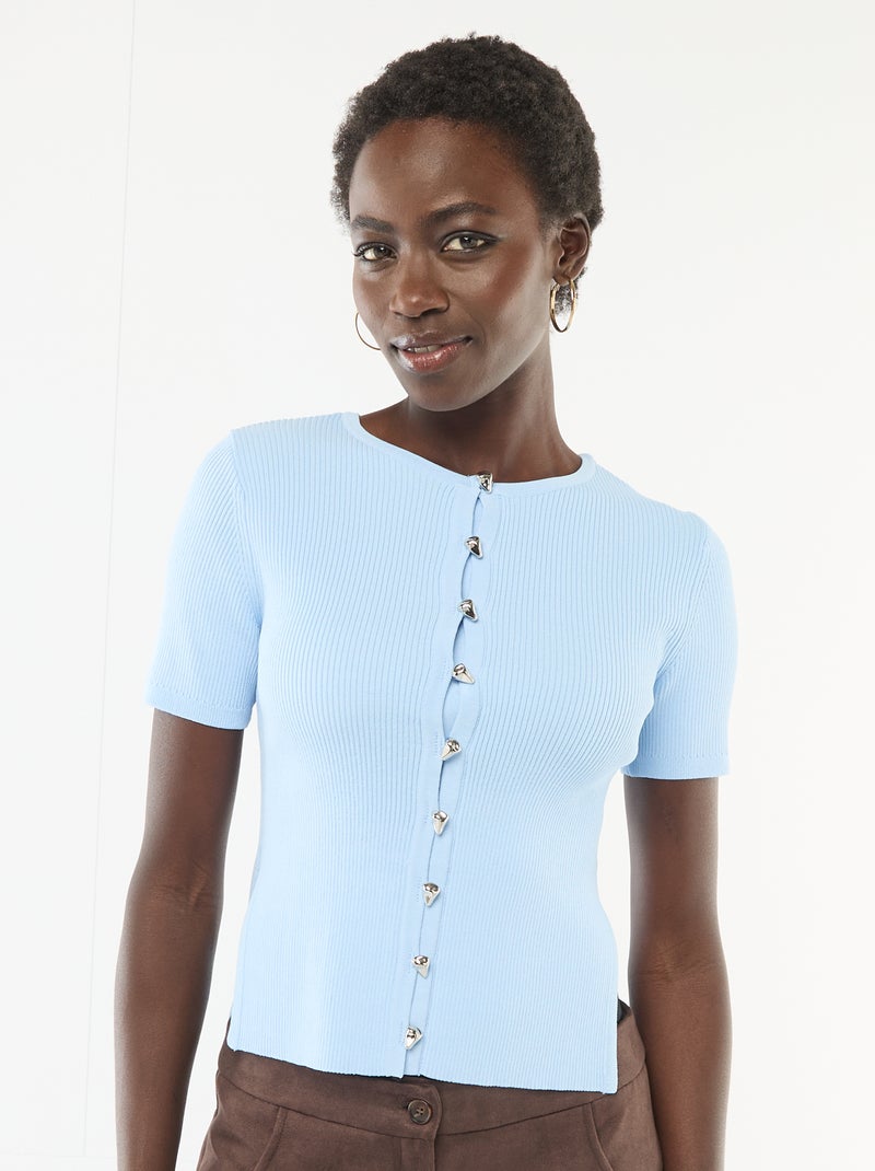 Camisola de mangas curtas com botões fantasia Azul - Kiabi