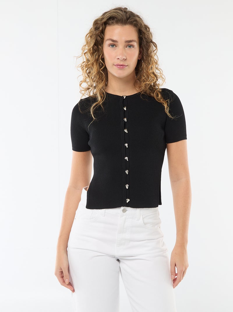 Camisola de mangas curtas com botões fantasia Preto - Kiabi